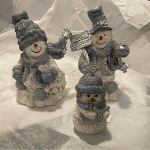 Festive Snowman Figurine Set by Encore Rare Gray and White scarves